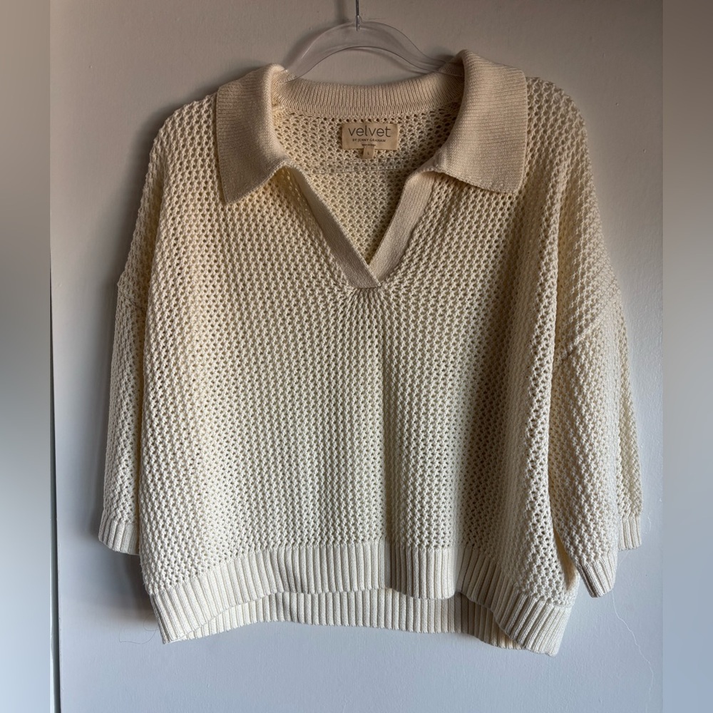 Velvet by Jenny Graham - Ivory Knit Polo Sweater - Women's LARGE nwot